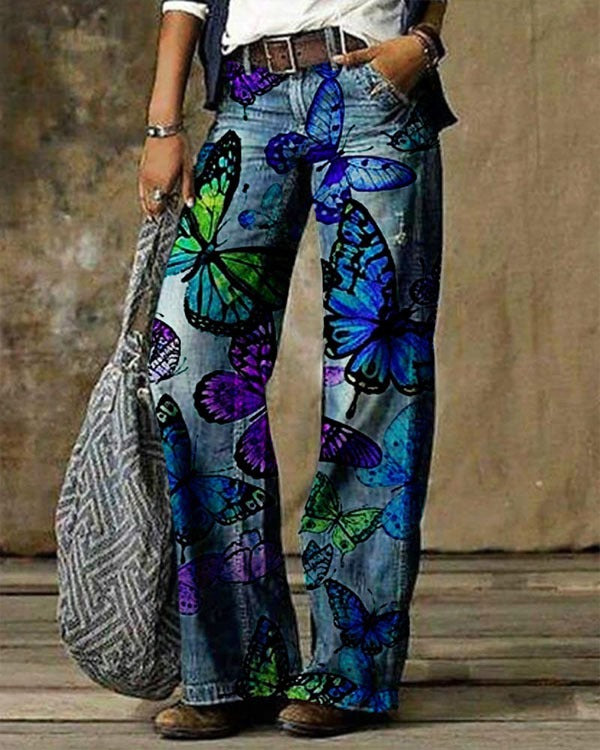 Jeans évasé ample décontracté à motif 3D diagonale