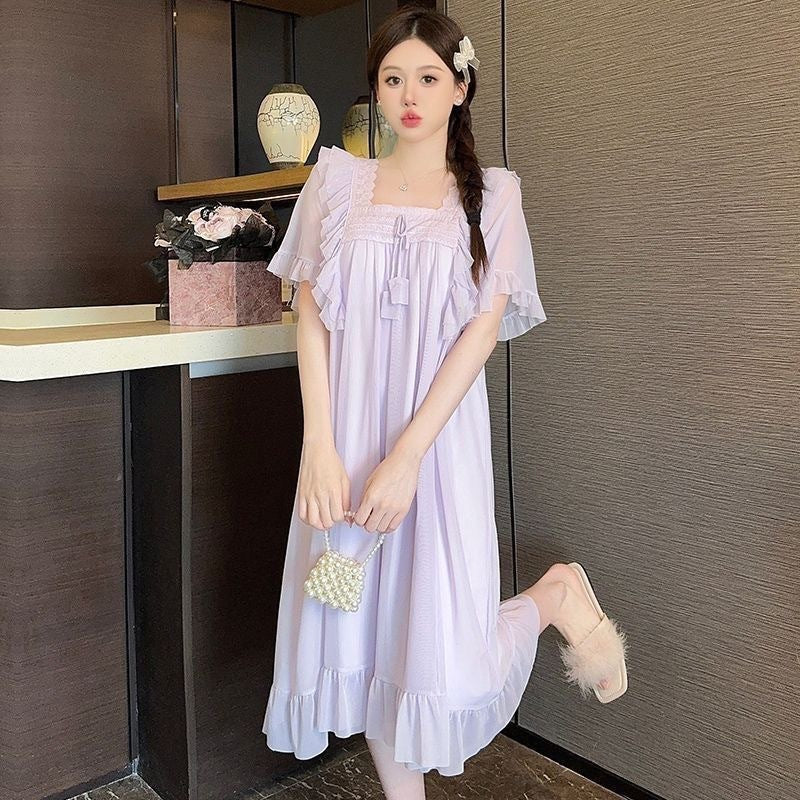 Mesh Lace Summer Fairy Princess Pajamas in White, Pink, Light Purple & Matcha, Sizes M-XXL