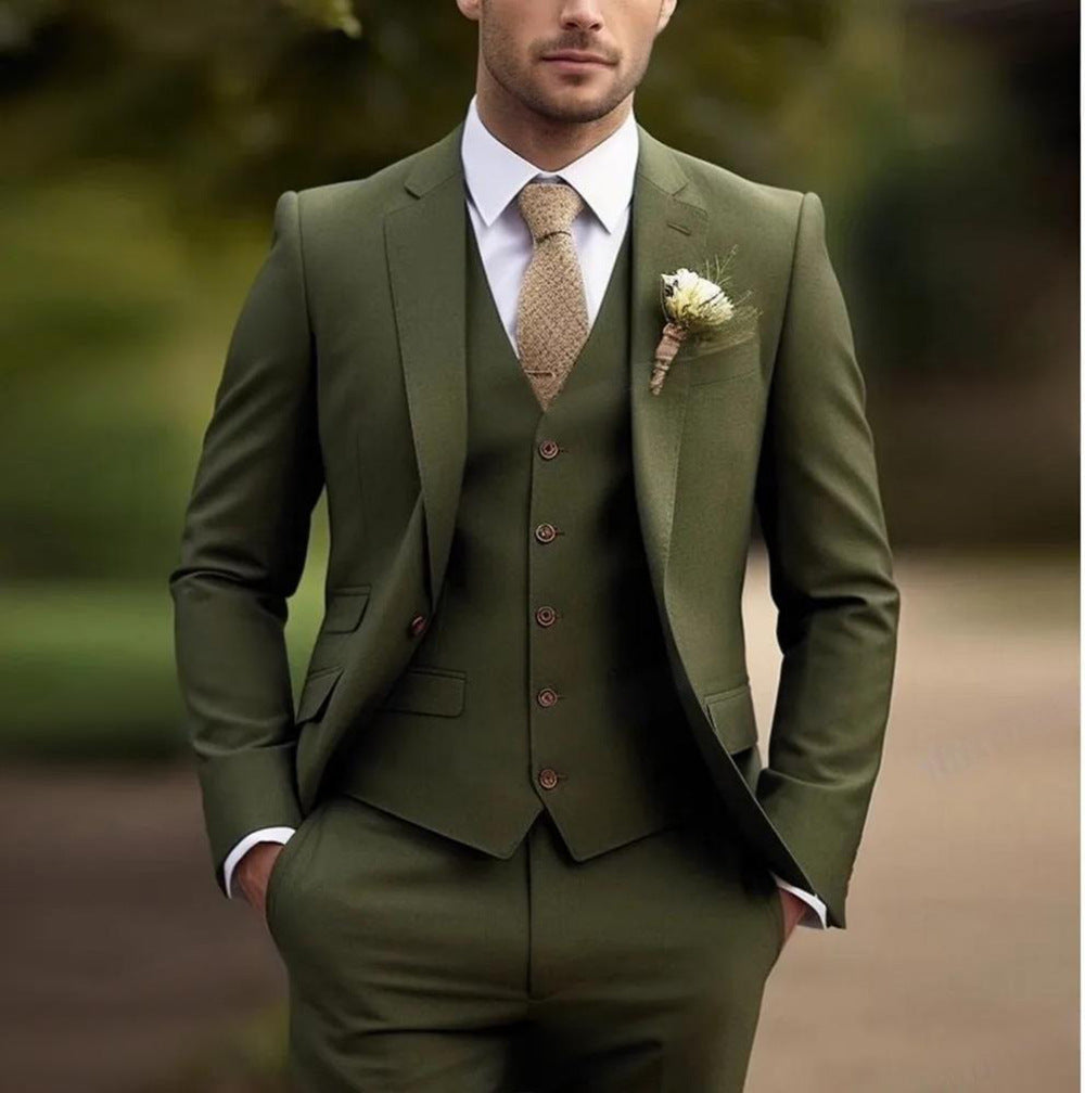 Men's Slim Fit Three-Piece Solid Color Suit Polyester Blend