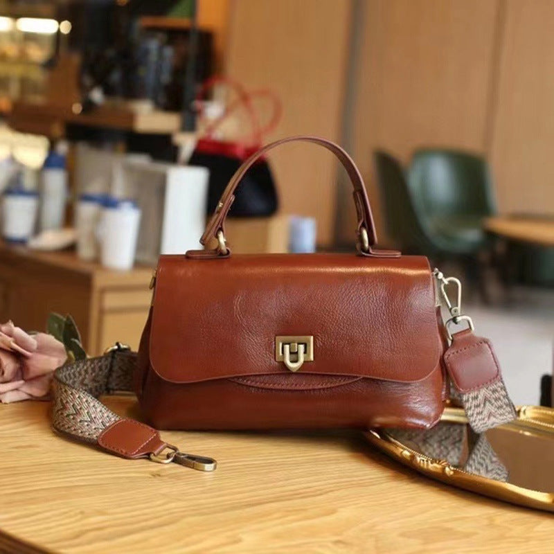 Sac à main en cuir véritable multi-poches rétro pour femmes