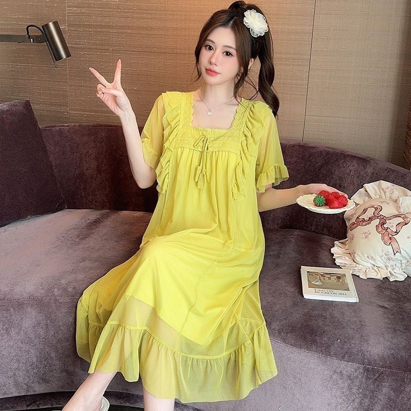 Mesh Lace Summer Fairy Princess Pajamas in White, Pink, Light Purple & Matcha, Sizes M-XXL