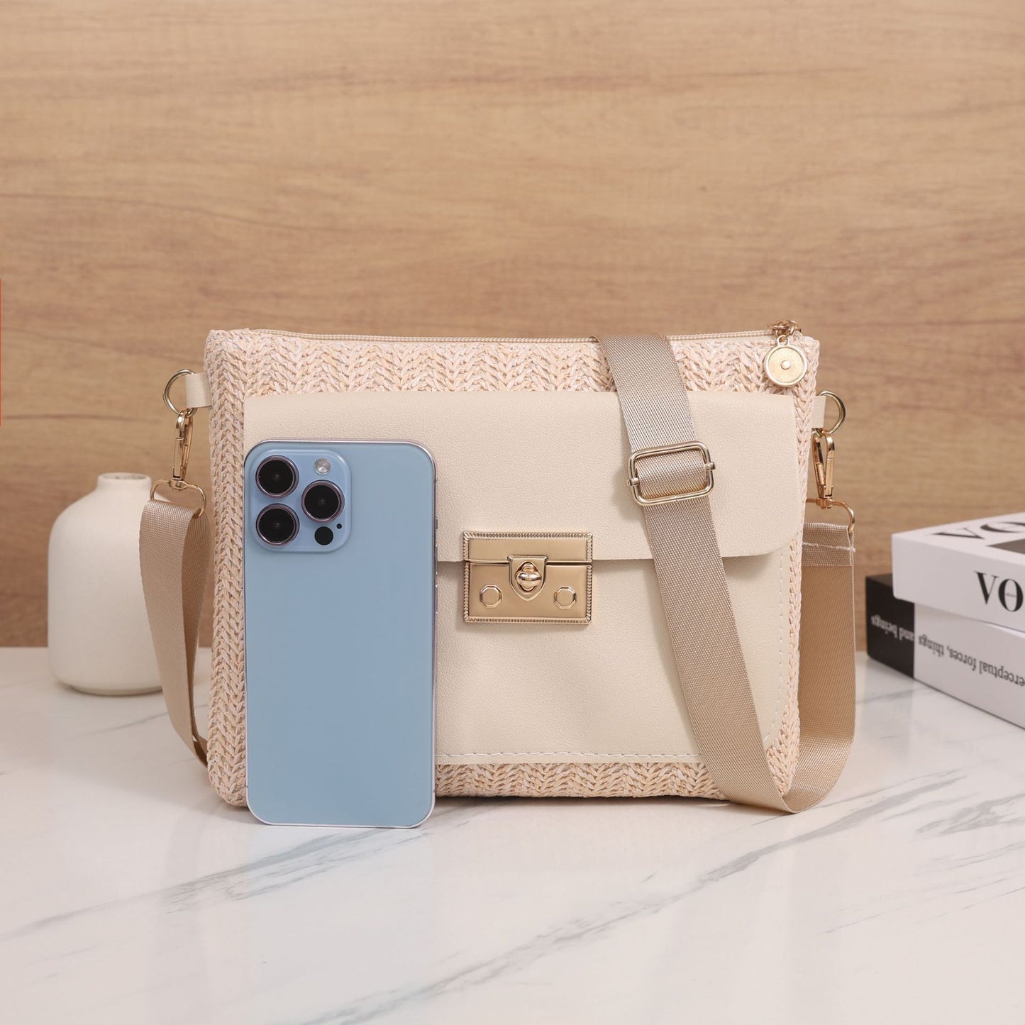 Straw Shoulder Bag Solid Color Crossbody