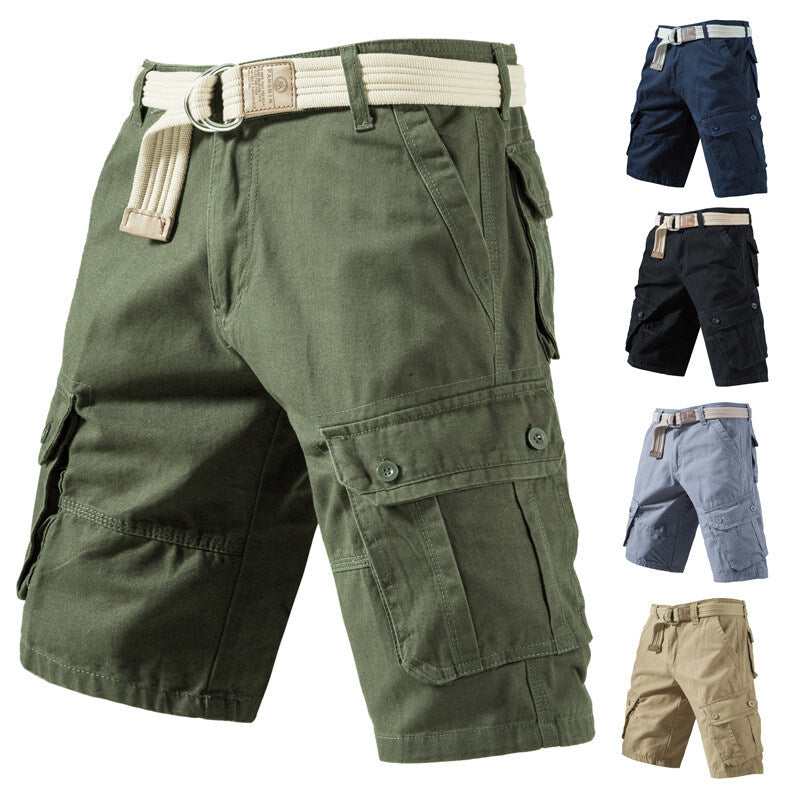Short cargo d'été en coton avec poches Couleur unie