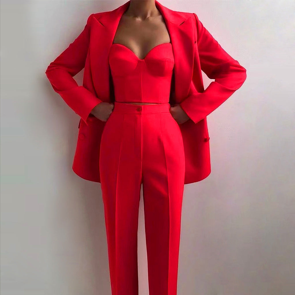 Ensemble tailleur chic décontracté pour femme : veste, corset et pantalon