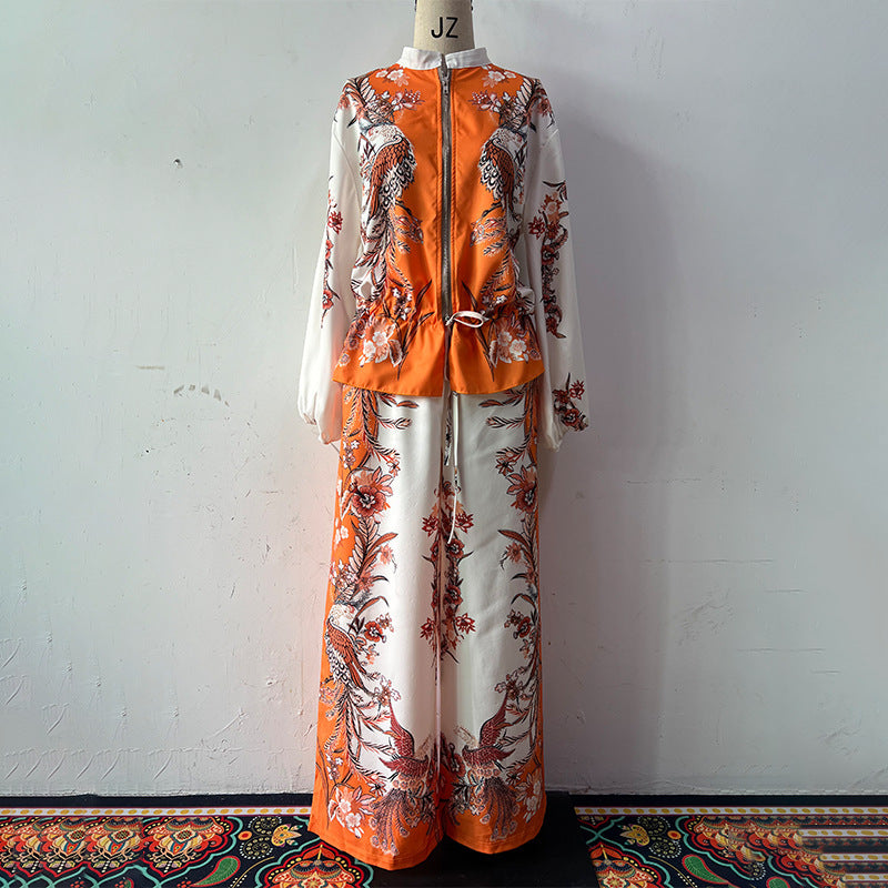 Three-dimensional Printed Flowers Baseball Drawstring Trousers Two-piece Set