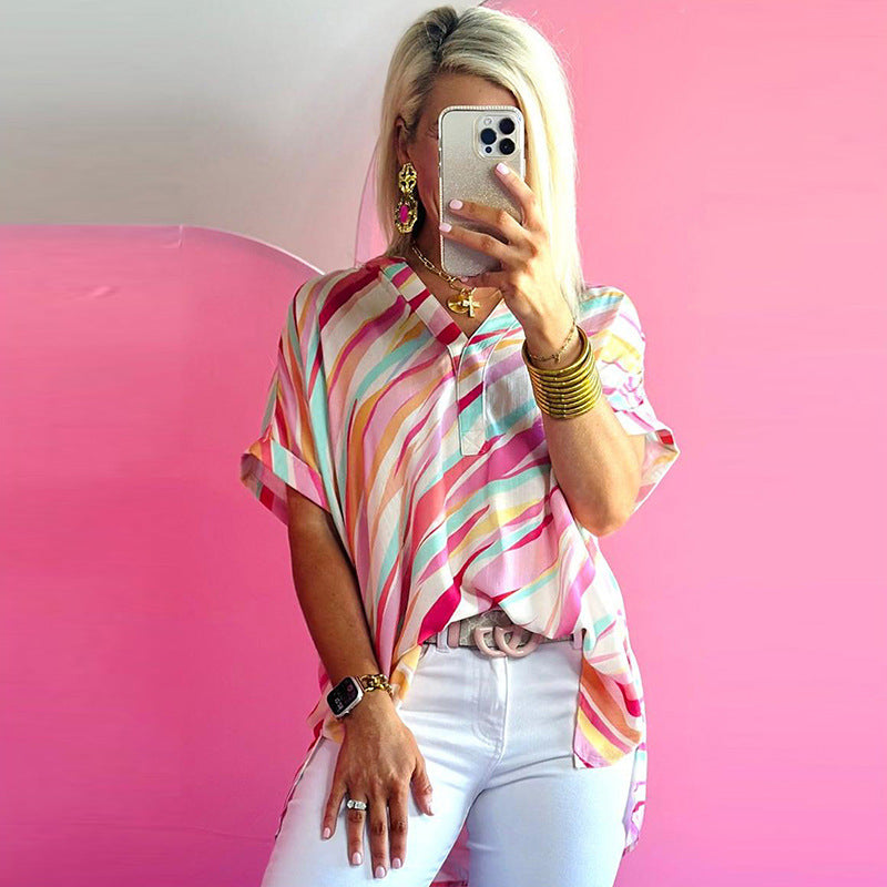 Color Blocking Pullover Half Sleeve Top