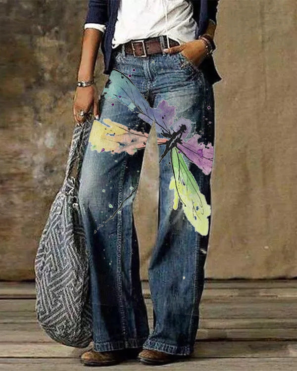 Jeans évasé ample décontracté à motif 3D diagonale