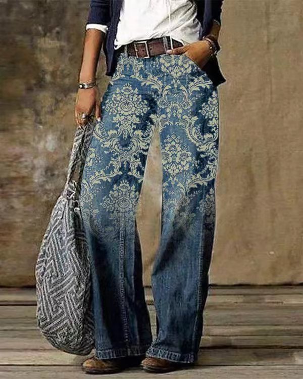 Jeans évasé ample décontracté à motif 3D diagonale