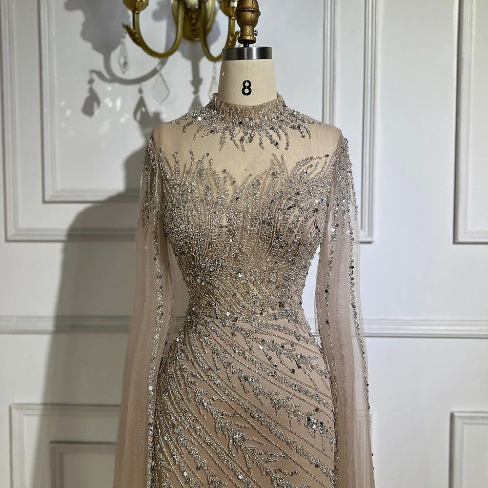 Robe de soirée élégante de princesse arabe à manches volantées et coupe sirène