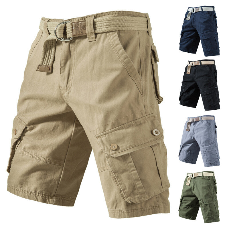 Short cargo d'été en coton avec poches Couleur unie