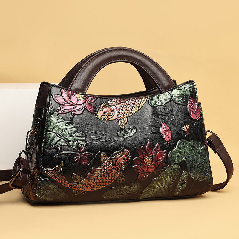 Retro Embossed Large Capacity Crossbody Shoulder Bag