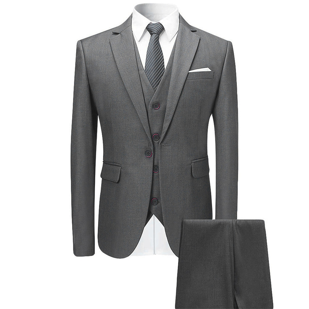 Men's Slim Fit Three-Piece Suit Navy Blue Black Dark Gray Polyester
