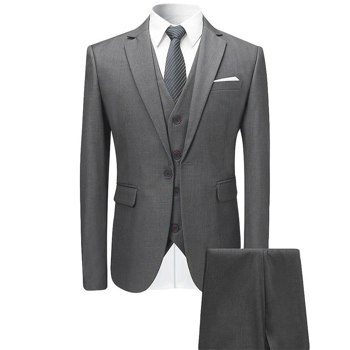 Men's Slim Fit Three-Piece Suit Navy Blue Black Dark Gray Polyester