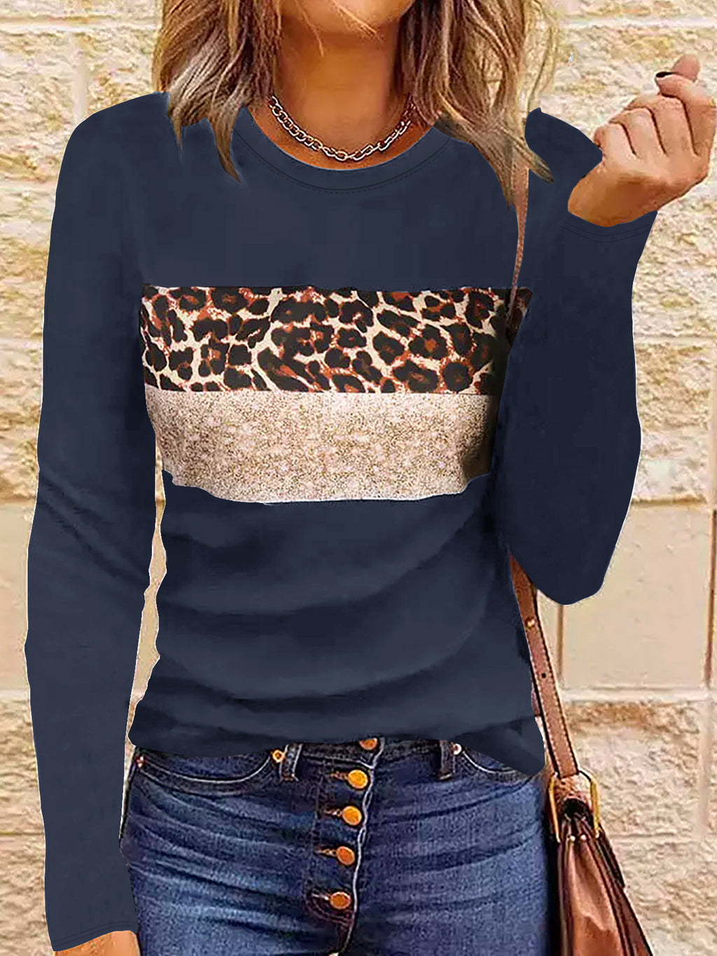 Women's Casual Long Sleeve Fitted Printed T-Shirt Polyester