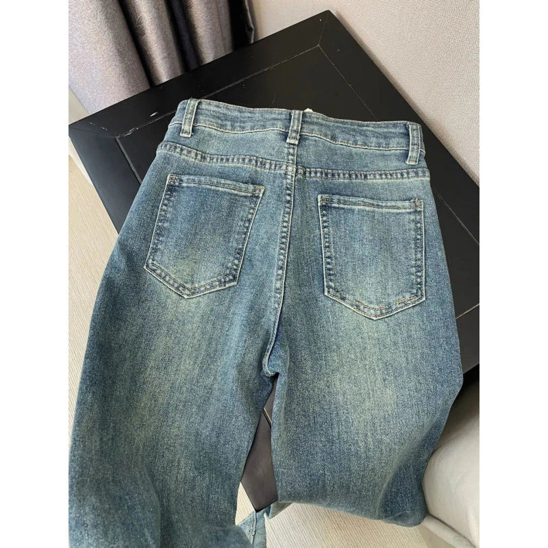 Women's Retro Blue High Waist Bootcut Jeans