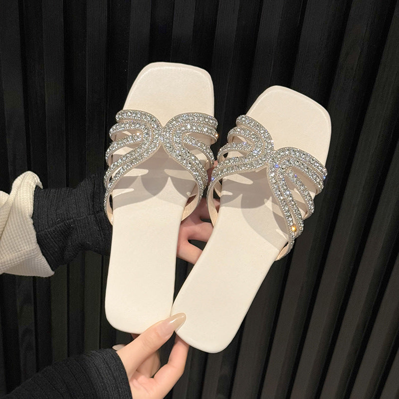 Solid Color Lightweight Rhinestone Ornament Ladies' Sandals