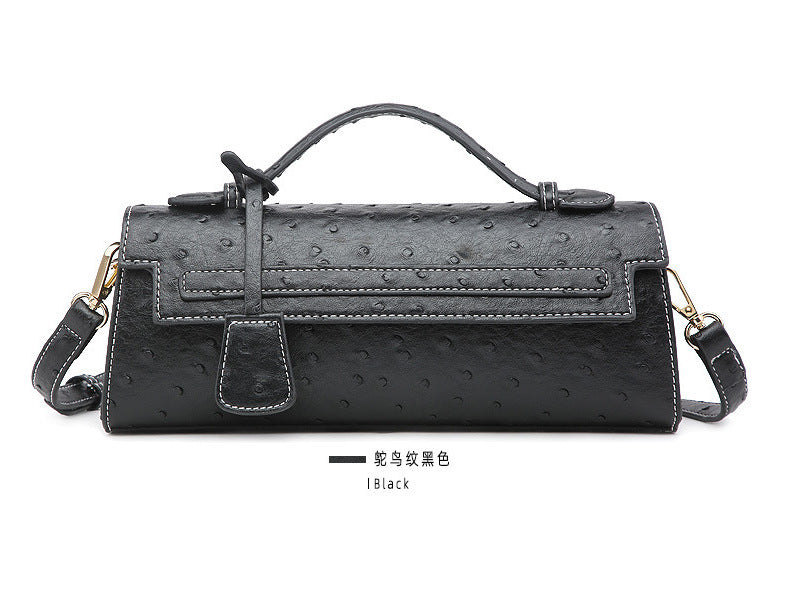 Ostrich Grain PU Crossbody Shoulder Bag 28x6.5x11cm