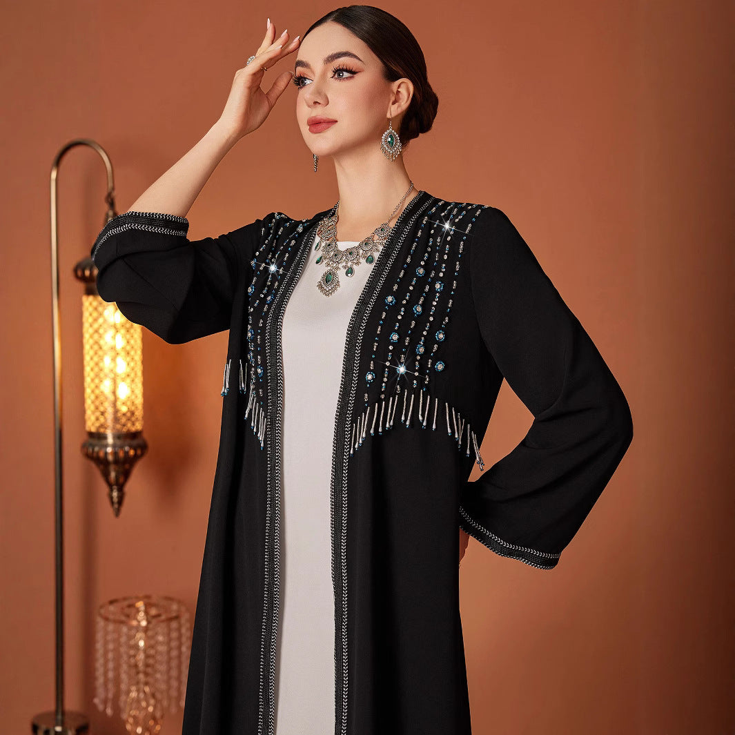 New Middle East High-end Heavy Industry Beaded Temperament Arab Coat Robe