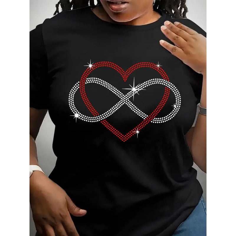 Women's Short Sleeve Valentine's Day Heart 3D Round Neck Top