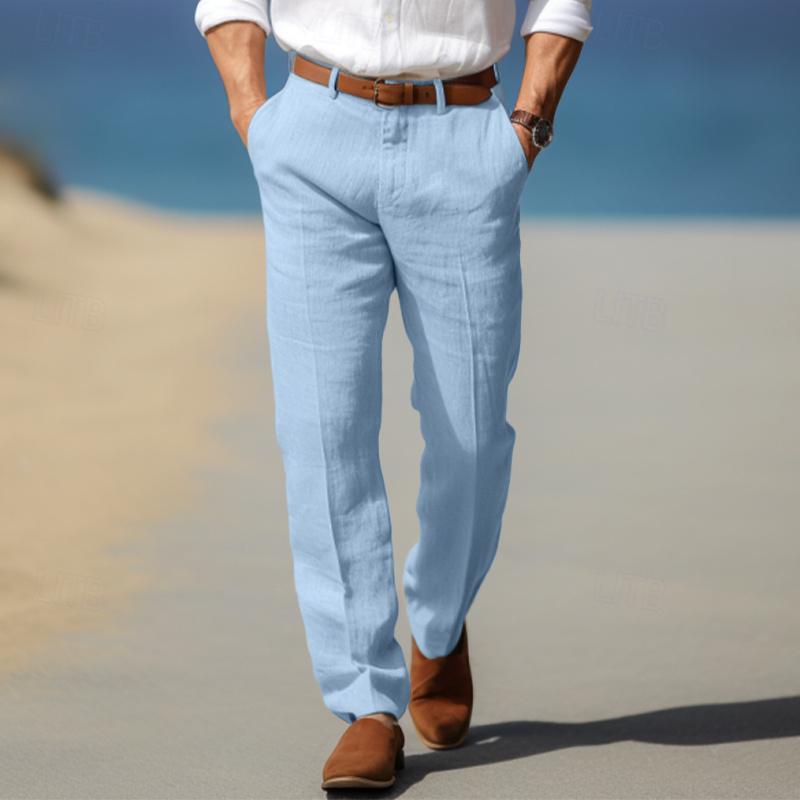 Men's Straight Thin Cotton And Linen Casual Solid Color Trousers
