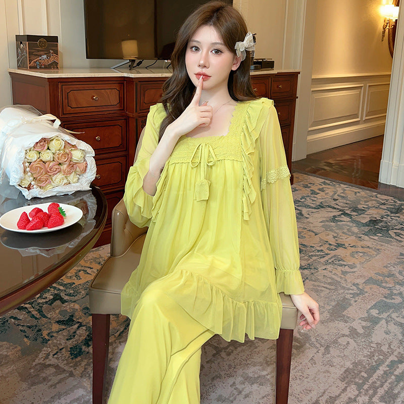 Square Collar Lace Loose Pajamas Suit