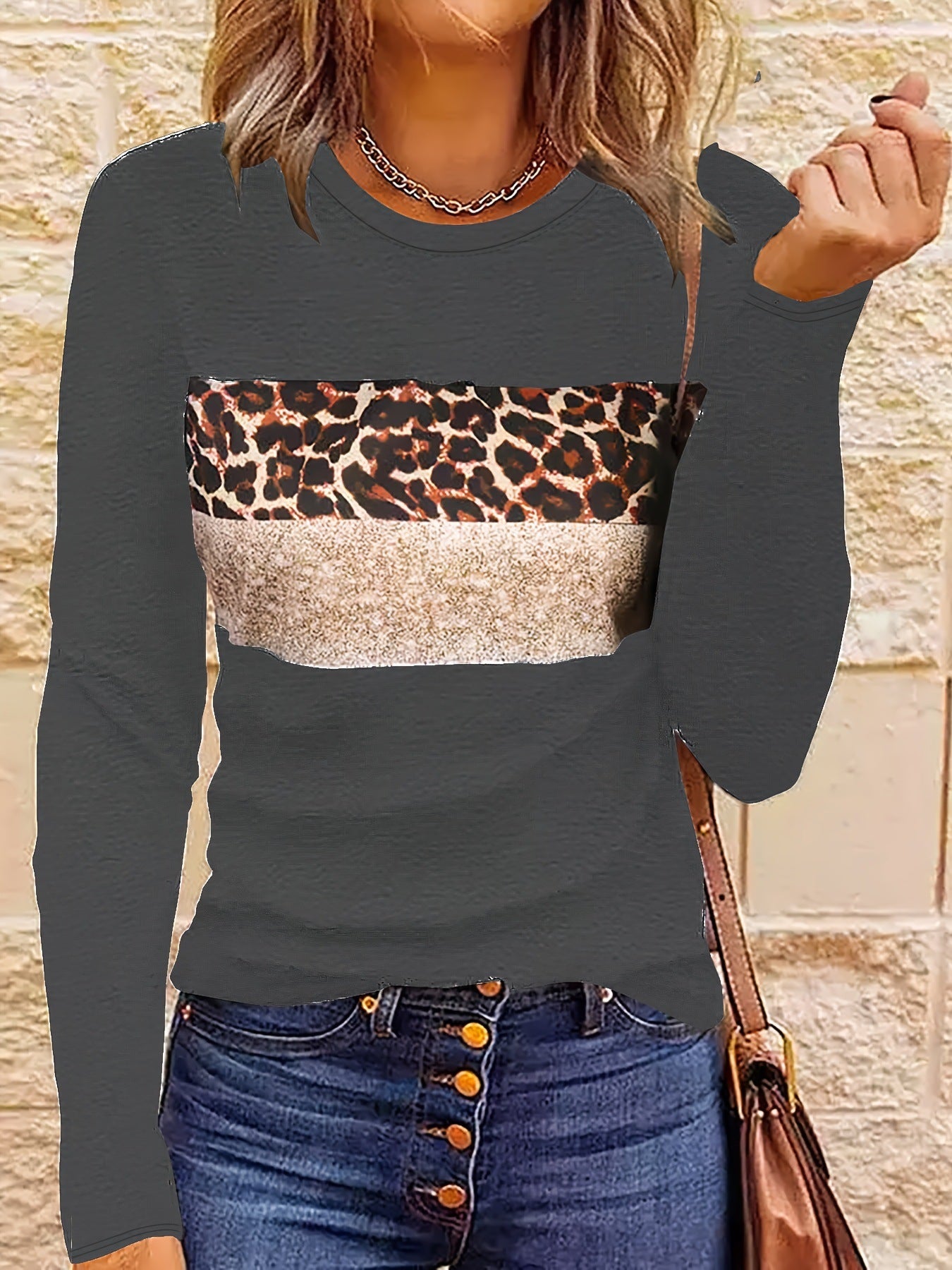 Women's Casual Long Sleeve Fitted Printed T-Shirt Polyester