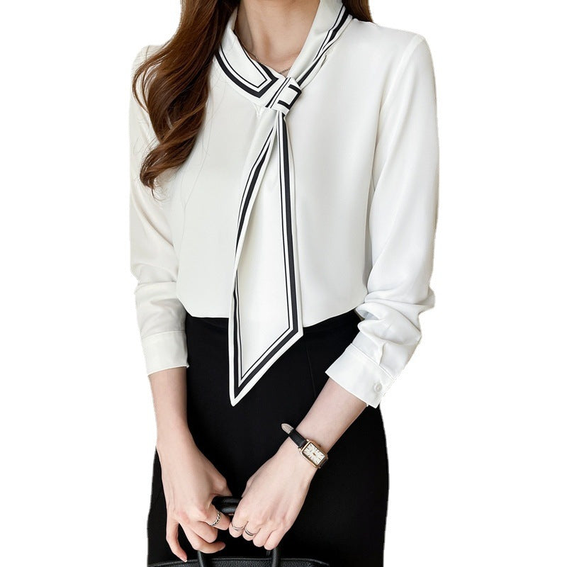 Commuter White Printed Tie-Neck Shirt for Women