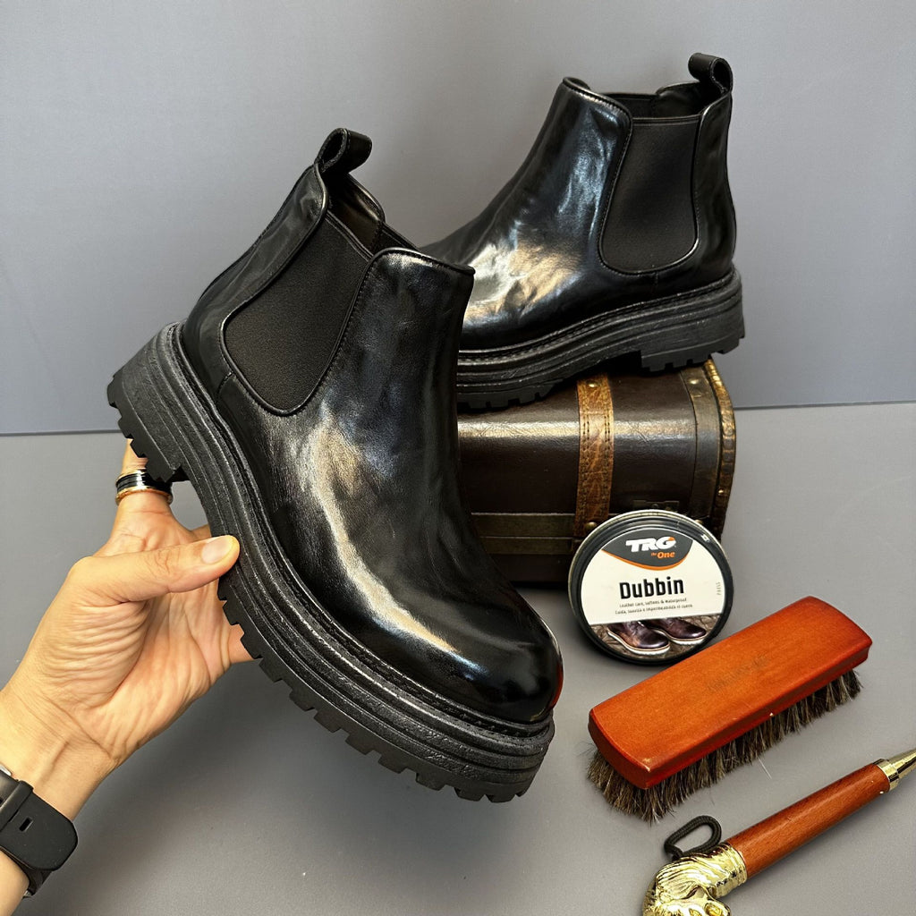 Bottes montantes Martin rétro en cuir véritable pour hommes