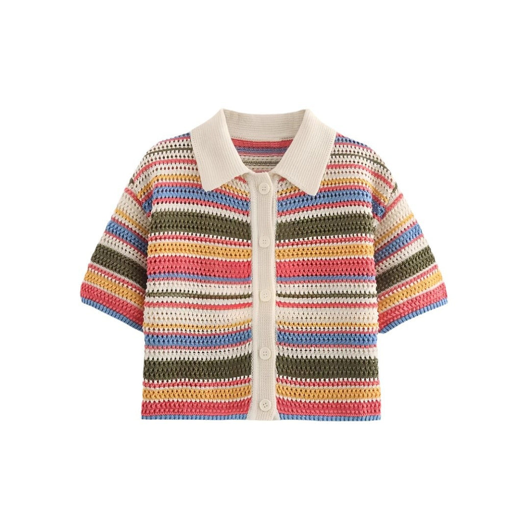 Vigorous Cute Female Knitting Suit with Colorful Stripes