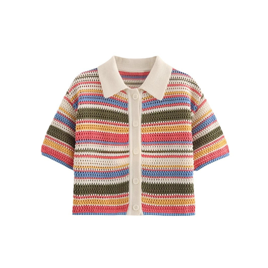 Vigorous Cute Female Knitting Suit with Colorful Stripes