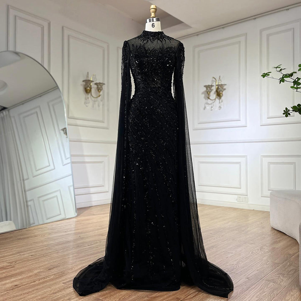 Robe de soirée élégante de princesse arabe à manches volantées et coupe sirène