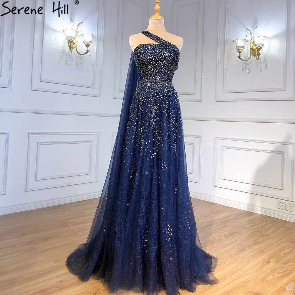 Women's Elegant Strapless Dress in Dark Blue, Water Blue & Gold