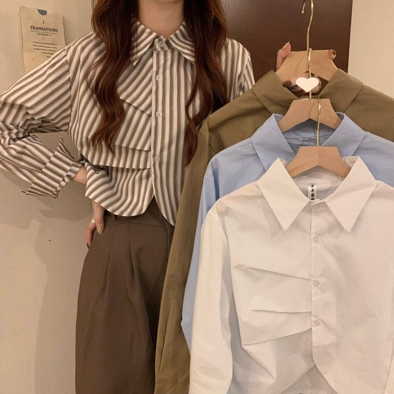 Chemise de Printemps pour Femmes Blanches Françaises à Manches Longues Haut Chic et Tempérament