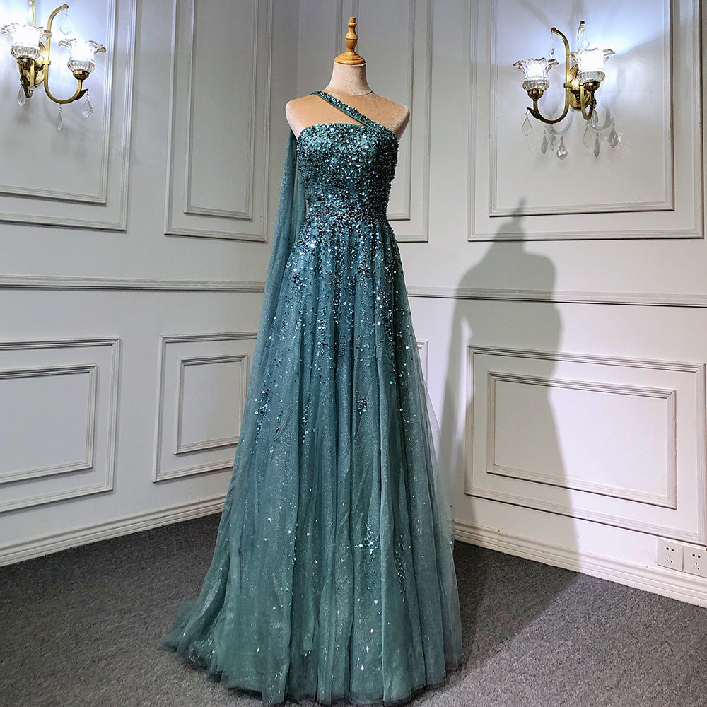 Women's Elegant Strapless Dress in Dark Blue, Water Blue & Gold