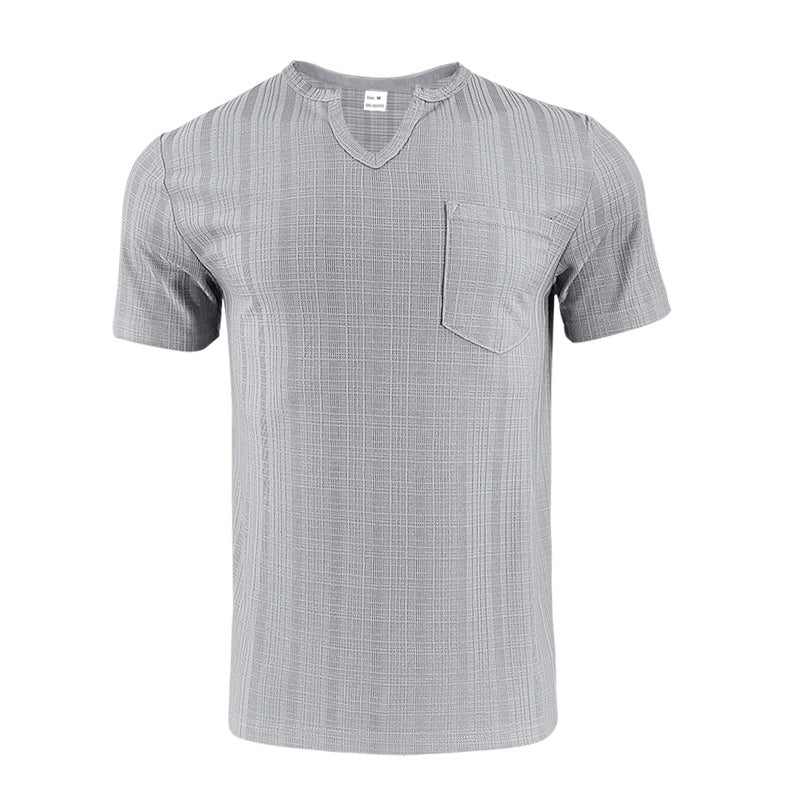 Men's Loose Casual Breathable V-neck Solid Color Short Sleeve