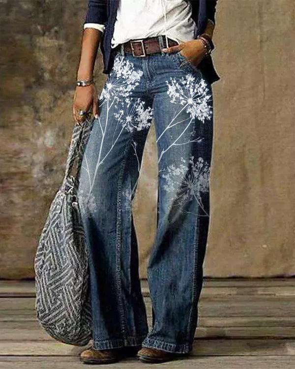 Jeans évasé ample décontracté à motif 3D diagonale