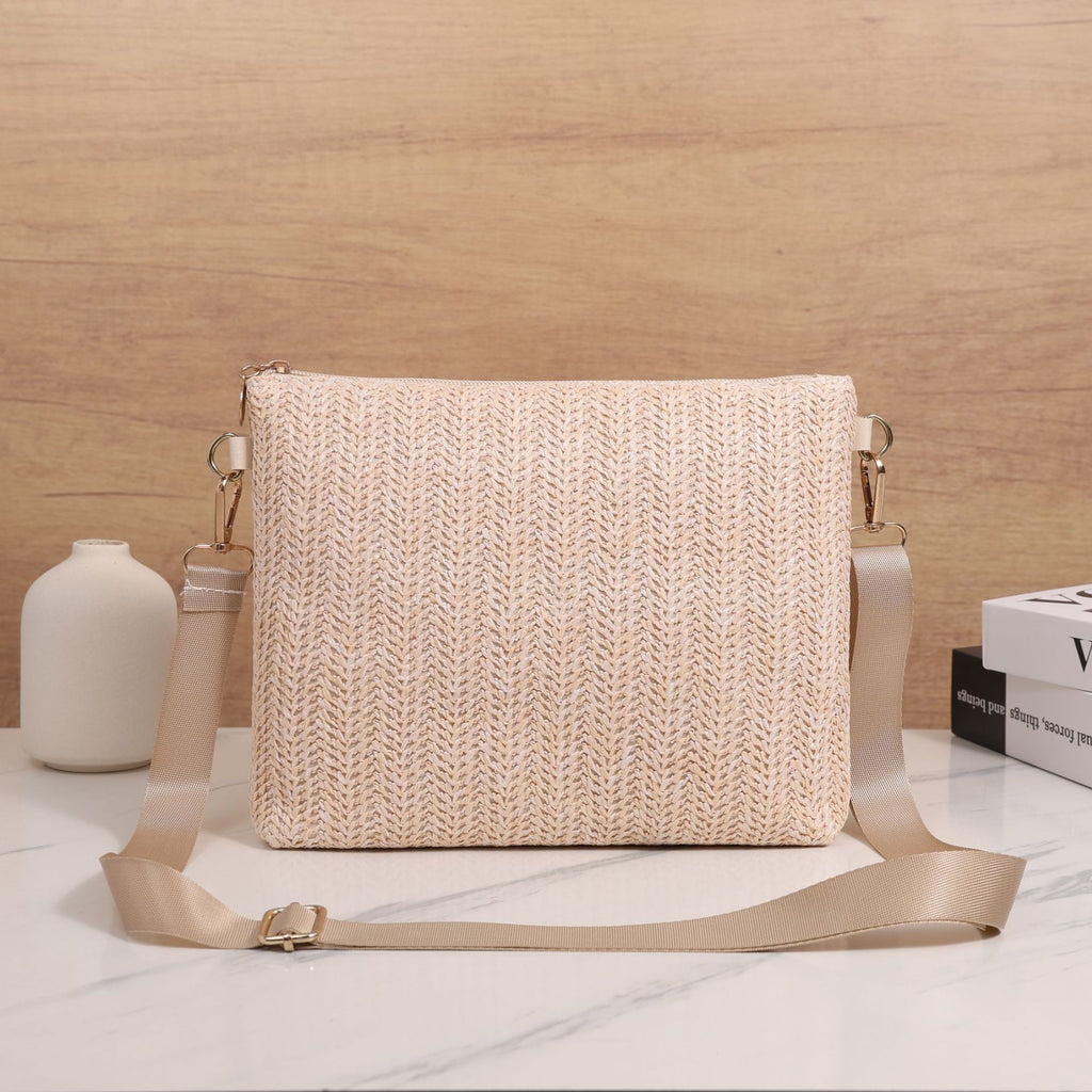 Sac bandoulière en paille couleur unie 22x4x18