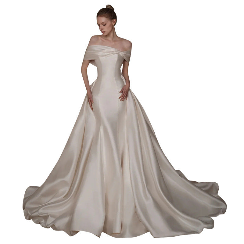 Robe de mariée sirène en satin blanc taille haute pour femme
