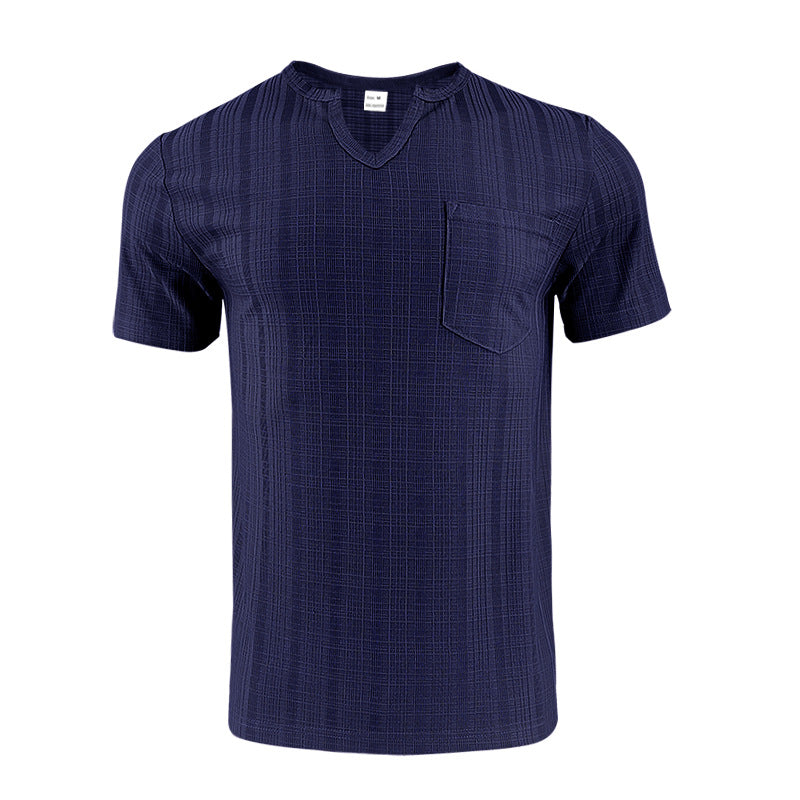 Men's Loose Casual Breathable V-neck Solid Color Short Sleeve