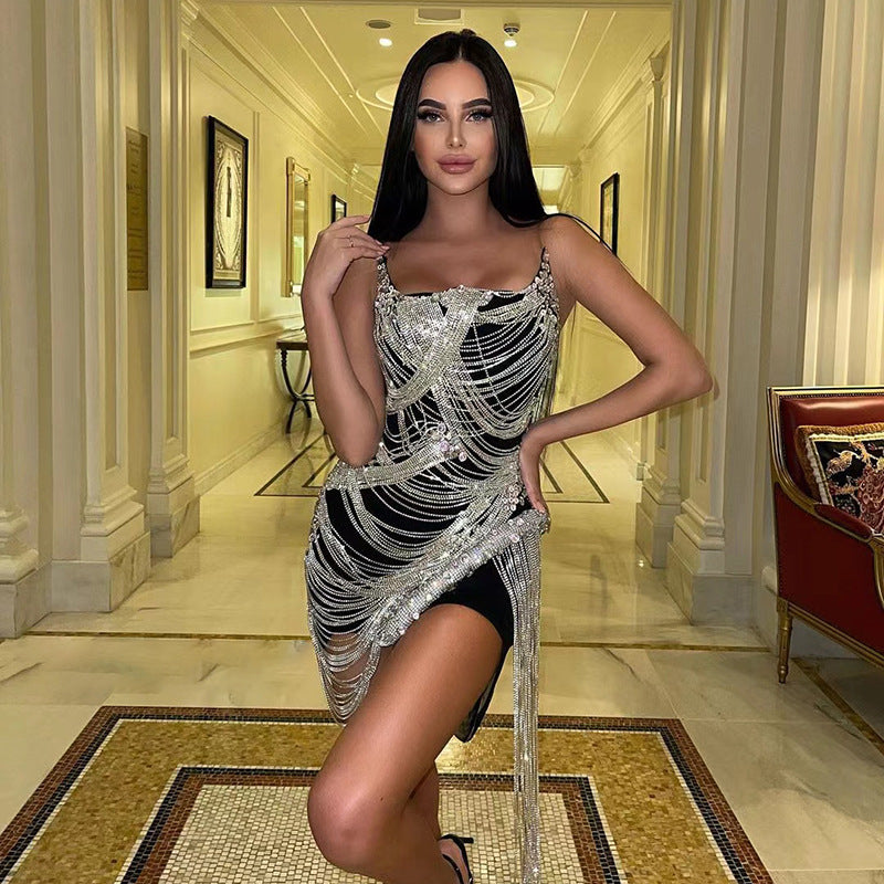 فستان كريستال بشراشيب بتصميم كرة مصغرة لالتقاط صور عيد ميلاد النساء