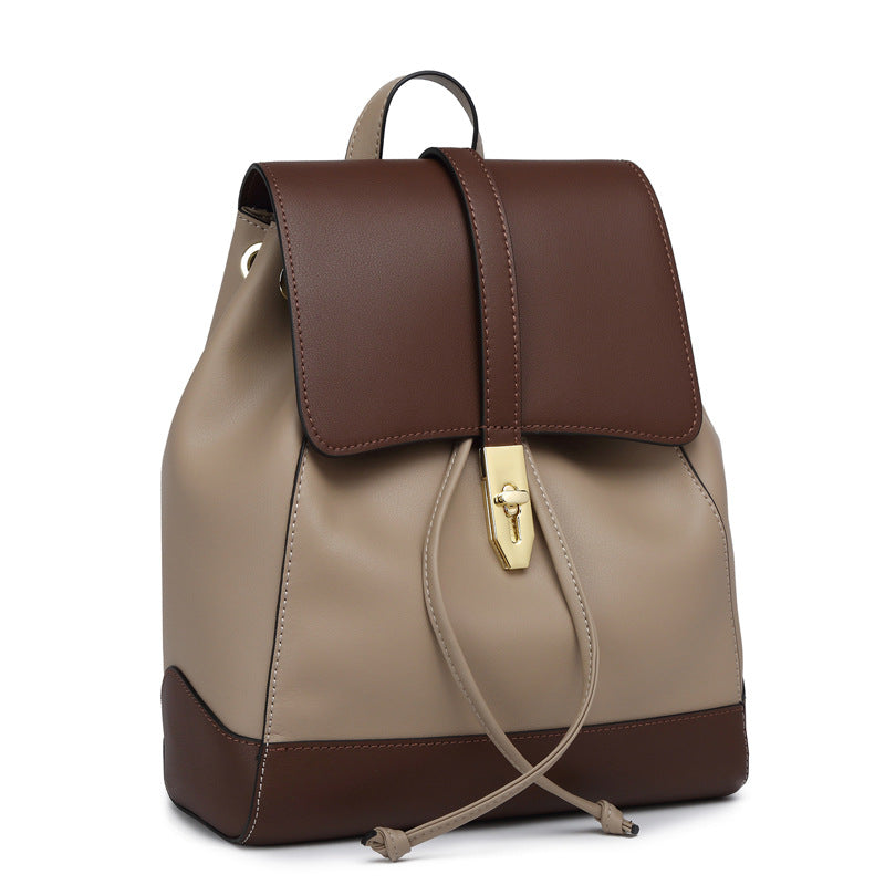 Sac à dos personnalisé en cuir véritable pour femme 30x25x12cm Kaki Café Marron
