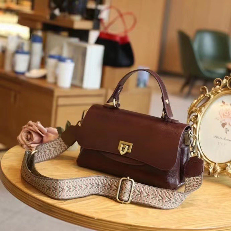 Sac à main en cuir véritable multi-poches rétro pour femmes