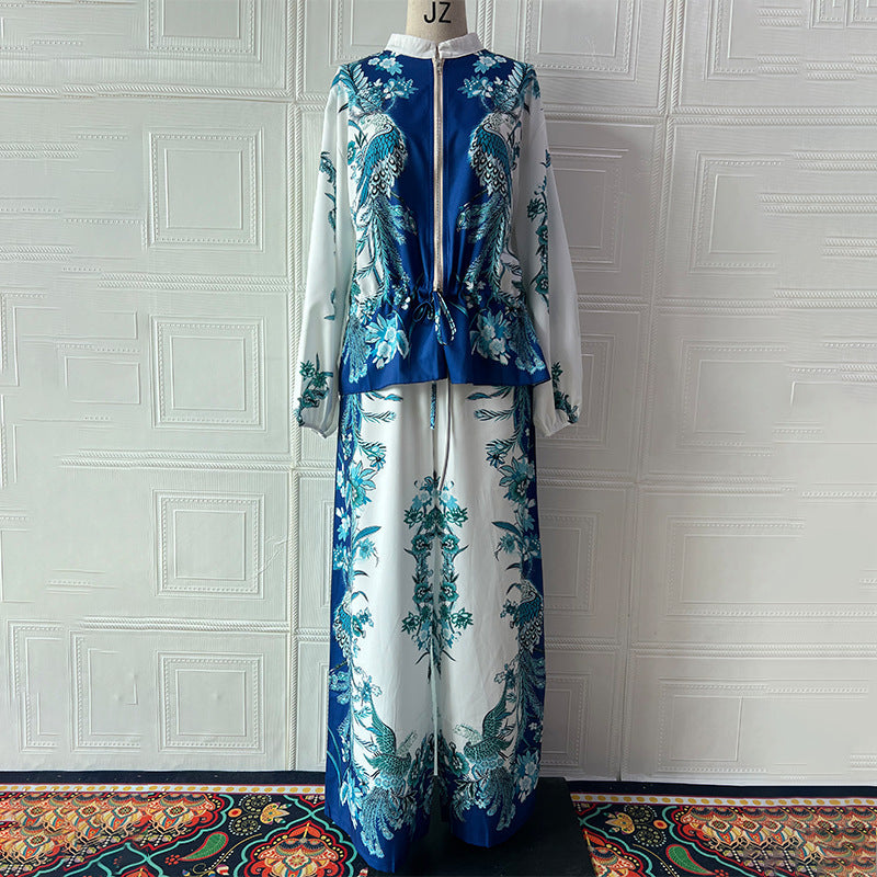 Three-dimensional Printed Flowers Baseball Drawstring Trousers Two-piece Set