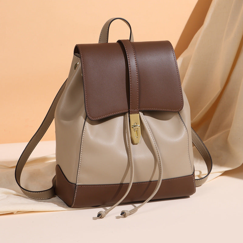 Sac à dos personnalisé en cuir véritable pour femme 30x25x12cm Kaki Café Marron