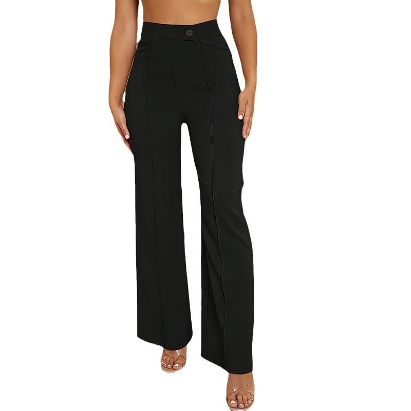 Pantalon évasé taille haute femme noir et caramel