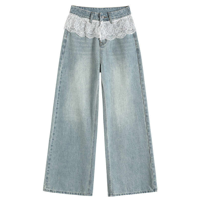Jean large droit amincissant en dentelle