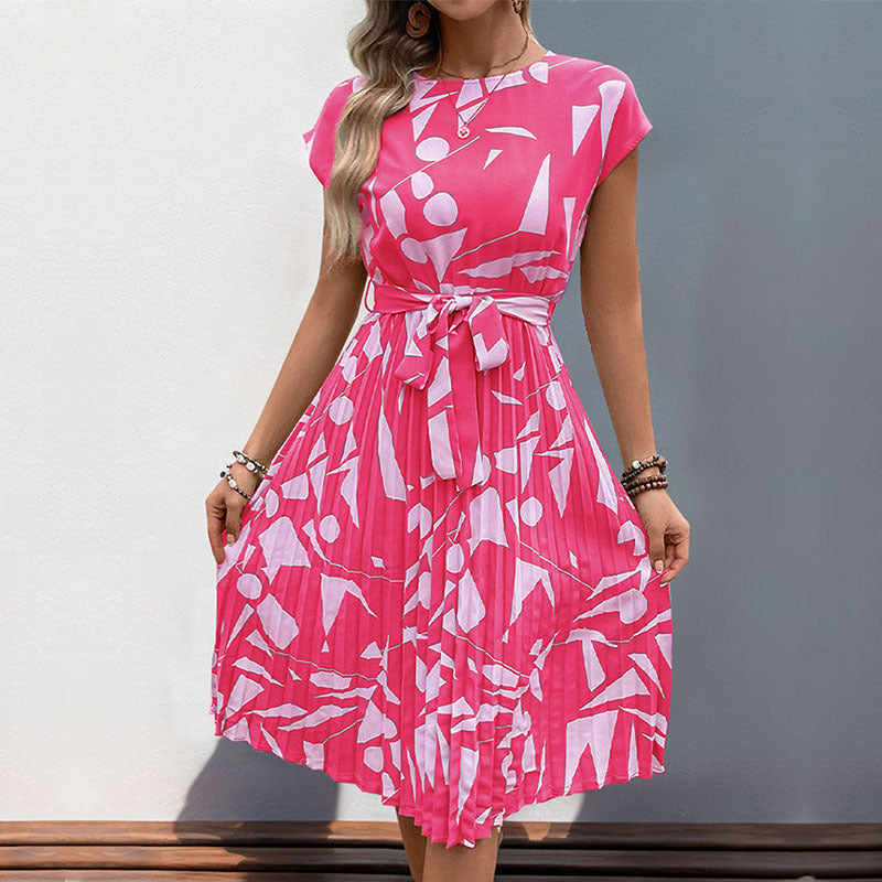 Summer Women's Geometric Print Pleated Dress