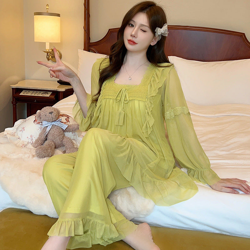 Square Collar Lace Loose Pajamas Suit