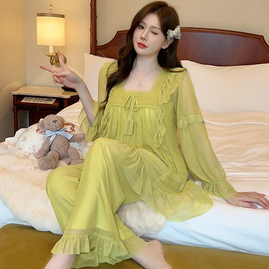 Square Collar Lace Loose Pajamas Suit