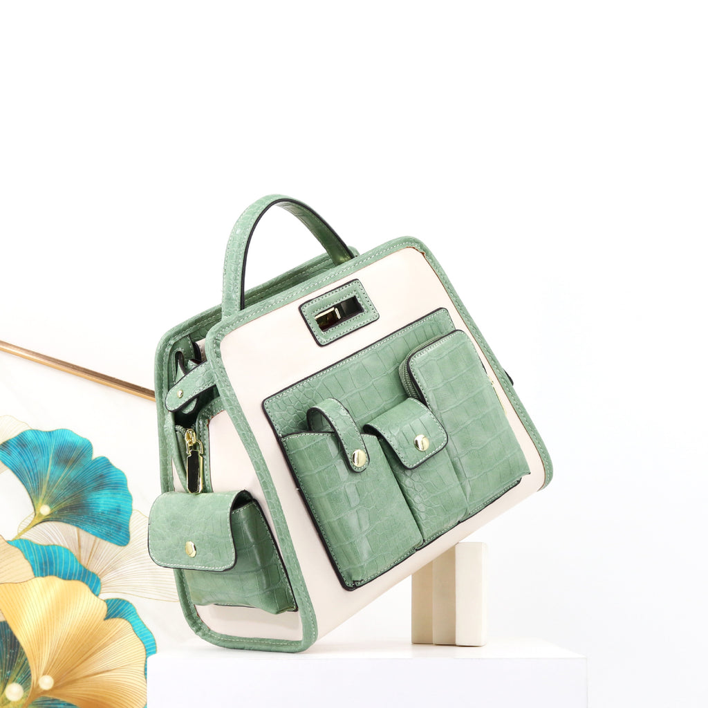 Textured Crocodile Pattern PU Polyester Handbag 33x24x17cm